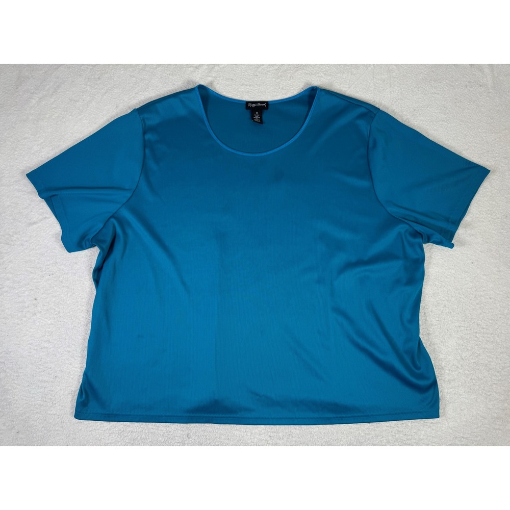Maggie Barnes Ribbed Scoop Neck Top Womens 3X Teal Blue Excellent Short Sleeve